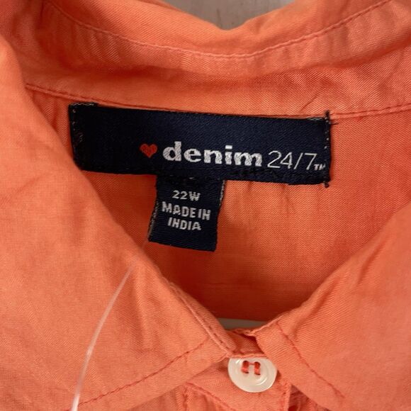 Denim 24/7 Womens Top 22W Ombre Lightweight Pockets Long Sleeve Orange Pink - Picture 4 of 8